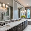 17 A luxurious master bathroom with a double vanity, marble tile, and a freestanding tub5, Generative AI Royalty Free Stock Photo