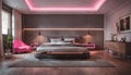 A luxurious master bedroom with neon accents on the Royalty Free Stock Photo