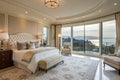 Luxurious Master Suite with King Bed and Panoramic Views Royalty Free Stock Photo