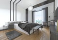 Luxurious, modern bedroom in contemporary style in black and white. Royalty Free Stock Photo