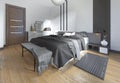 Luxurious, modern bedroom in contemporary style in black and white. Royalty Free Stock Photo