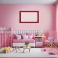 Luxurious, Modern Children s Bedroom with Pink Wall, Wall Art and Blank Canvas for Interior Designers and Architects