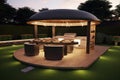 A luxurious modern gazebo with a grill for relaxation. Generative AI