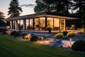 Luxurious modern home nestled in the serene countryside during the enchanting season of spring