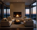 Luxurious modern living room lit by fire comfortable30 Royalty Free Stock Photo