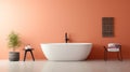 Luxurious modern peach bathroom interior design with elegant bathtub and stylish decor Royalty Free Stock Photo