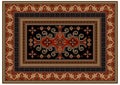 Motley carpet with ethnic ornaments and black field with patterns in the center