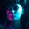 Luxurious mystical portrait, femme fatale in neon light.