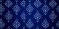 Luxurious Navy Blue Damask Pattern Wallpaper with Ornate Textile Design for Elegant Interiors Royalty Free Stock Photo