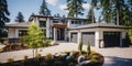 A luxurious new construction home, Modern style of home with car garage Royalty Free Stock Photo