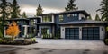 A luxurious new construction home, Modern style of home with car garage Royalty Free Stock Photo