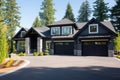 A luxurious new construction home, Modern style of home with car garage Royalty Free Stock Photo