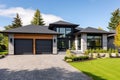 A luxurious new construction home, Modern style of home with car garage Royalty Free Stock Photo