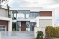 Luxurious new construction home. Modern style home in Canada. Beautiful contemporary white house Royalty Free Stock Photo