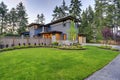 Luxurious home design with modern curb appeal in Bellevue. Royalty Free Stock Photo