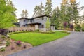 Luxurious home design with modern curb appeal in Bellevue. Royalty Free Stock Photo