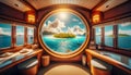 a luxurious ocean liner trip voyage holiday ship window yacht hole maritime vintage cruise deck ship porthole nautical boat sea Royalty Free Stock Photo