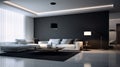 Luxurious open plan livingroom and kitchen interior design in modern contemporary style black and grey colour. generative ai Royalty Free Stock Photo
