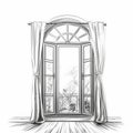 Luxurious Open Window Sketch With Simple Line Art