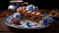 Luxurious Opulence: Hyperrealistic Pecan Pie With Blue Sakura Flower Cake