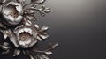 Luxurious Opulence: Silver Peony Metal Flowers On Gray Background