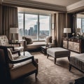 Luxurious and Opulent Hotel Suite with Stunning City Skyline View