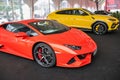 Luxurious orange sports car Lamborghini Huracan EVO