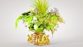 Luxurious oriental bouquet and Chinese dragon - a symbol of well-being, interior design, 3D rendering