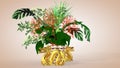 Luxurious oriental bouquet and Chinese dragon - a symbol of well-being, interior design, 3D rendering