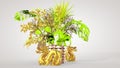 Luxurious oriental bouquet and Chinese dragon - a symbol of well-being, interior design, 3D rendering