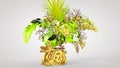 Luxurious oriental bouquet and Chinese dragon - a symbol of well-being, interior design, 3D rendering