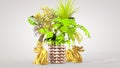 Luxurious oriental bouquet and Chinese dragon - a symbol of well-being, interior design, 3D rendering