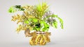 Luxurious oriental bouquet and Chinese dragon - a symbol of well-being, interior design, 3D rendering