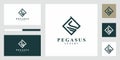 Luxurious Pegasus. Minimalist premium horse, premium logo design inspiration