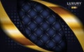 Luxurious premium dark navy abstract background with golden lines. Overlap textured leather layer design