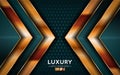 Luxurious premium navy tale green abstract background with golden lines. Overlap textured layer design