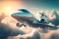 Luxurious private jet flying among the clouds, Rich people lifestyle, Generative Ai