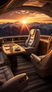 A luxurious private jet taking off from an exclusive airport, with a stunning view of the surroun