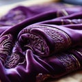 Luxurious purple shawl with exquisite clothing detail and creased texture