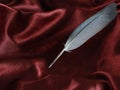 Luxurious quill full view on red silk fabric