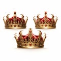 Luxurious Realistic Red Golden Crowns On White Background