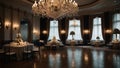 luxurious reception in the grand ballroom with crystal chandeliers and live music Royalty Free Stock Photo