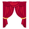 Luxurious red curtains flat vector illustration