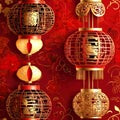 Luxurious Red and Gold Chinese Lanterns with Traditional Patterns Royalty Free Stock Photo