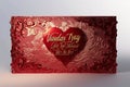 A luxurious red Valentine\'s Day card, adorned with intricate lace patterns along the edges.