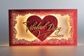 A luxurious red Valentine\'s Day card, adorned with intricate lace patterns along the edges.