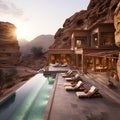 Luxurious residence in Petra, Jordan featuring a private pool. Royalty Free Stock Photo