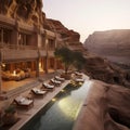 Luxurious residence in Petra, Jordan featuring a private pool. Royalty Free Stock Photo