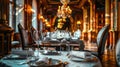 Luxurious restaurant interior with elegant table settings Royalty Free Stock Photo