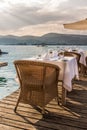 Luxurious restaurant with tables on pier Royalty Free Stock Photo